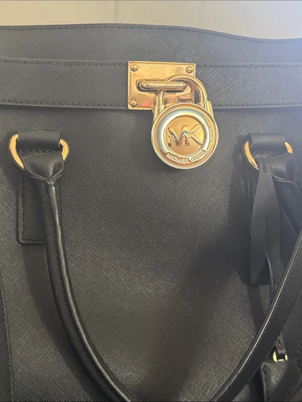 Michael Kors Black Leather Tote with Gold Chain Accents
